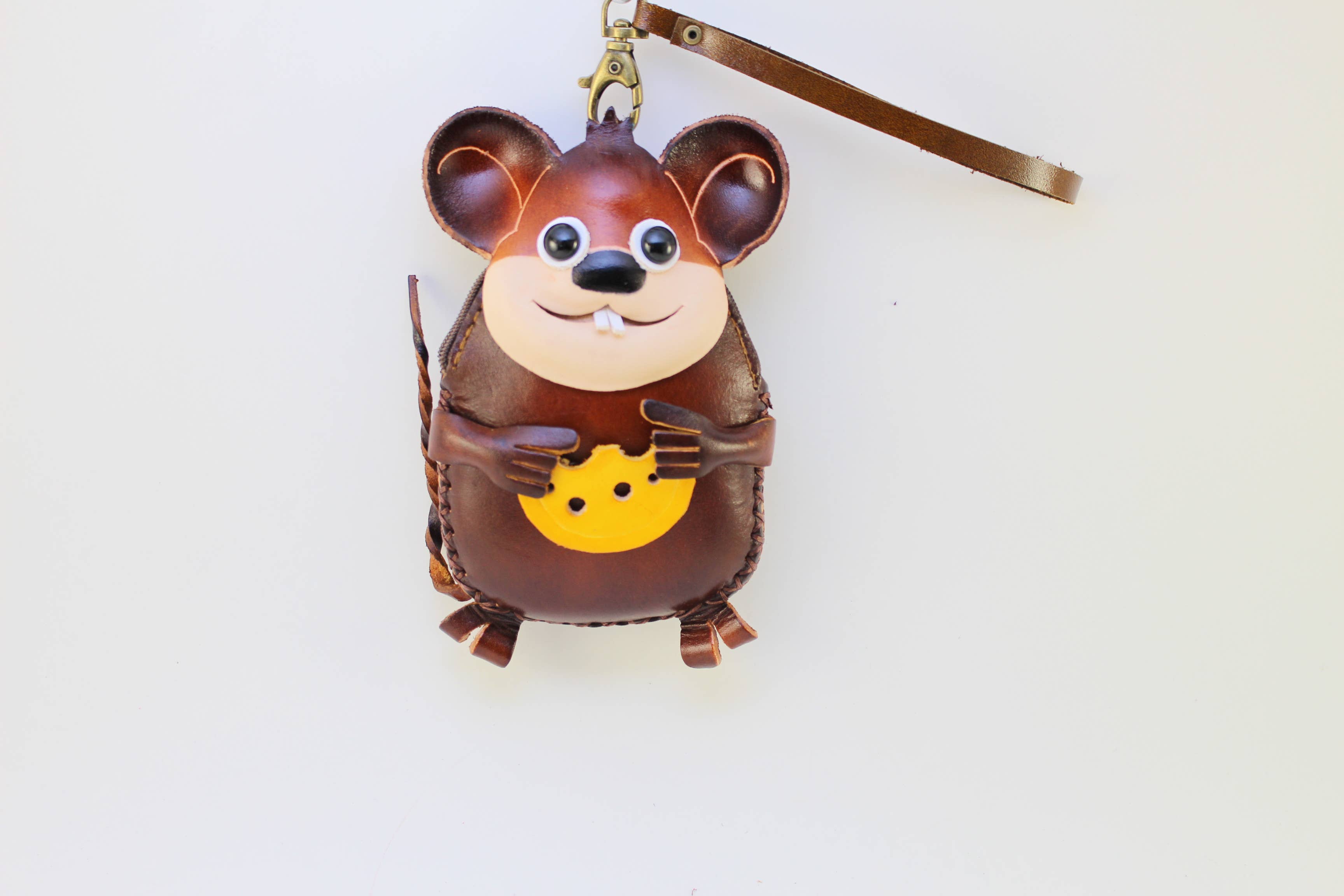 Sunflower Handmade leather inc - Leather Mouse Wristlet Coin Purse with Cheese Detail