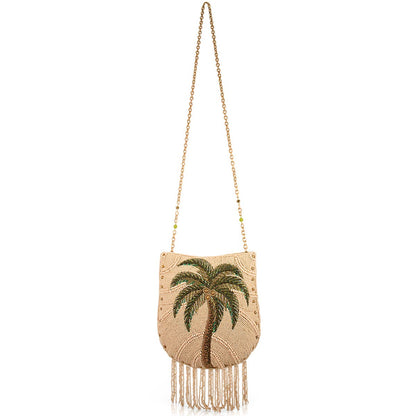 Mary Frances Accessories - Coconutty Palmtree and Beaded Fringe Crossbody Handbag