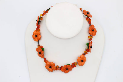  - Leather flower necklace with crystal stone choker