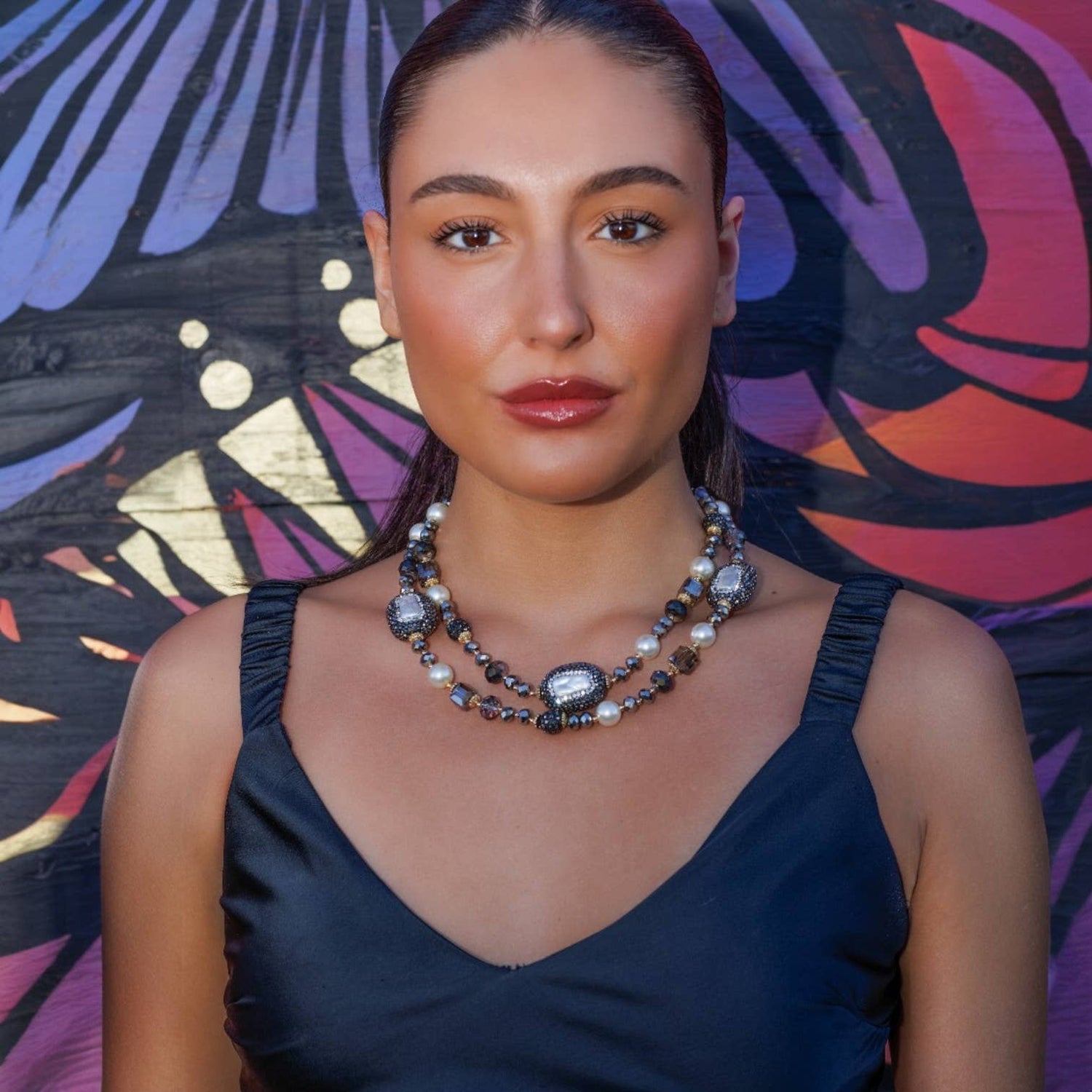 Bijoux Envie Statement Jewelry - Short Pearl Pavé Station Necklace | Statement Jewelry | Boho