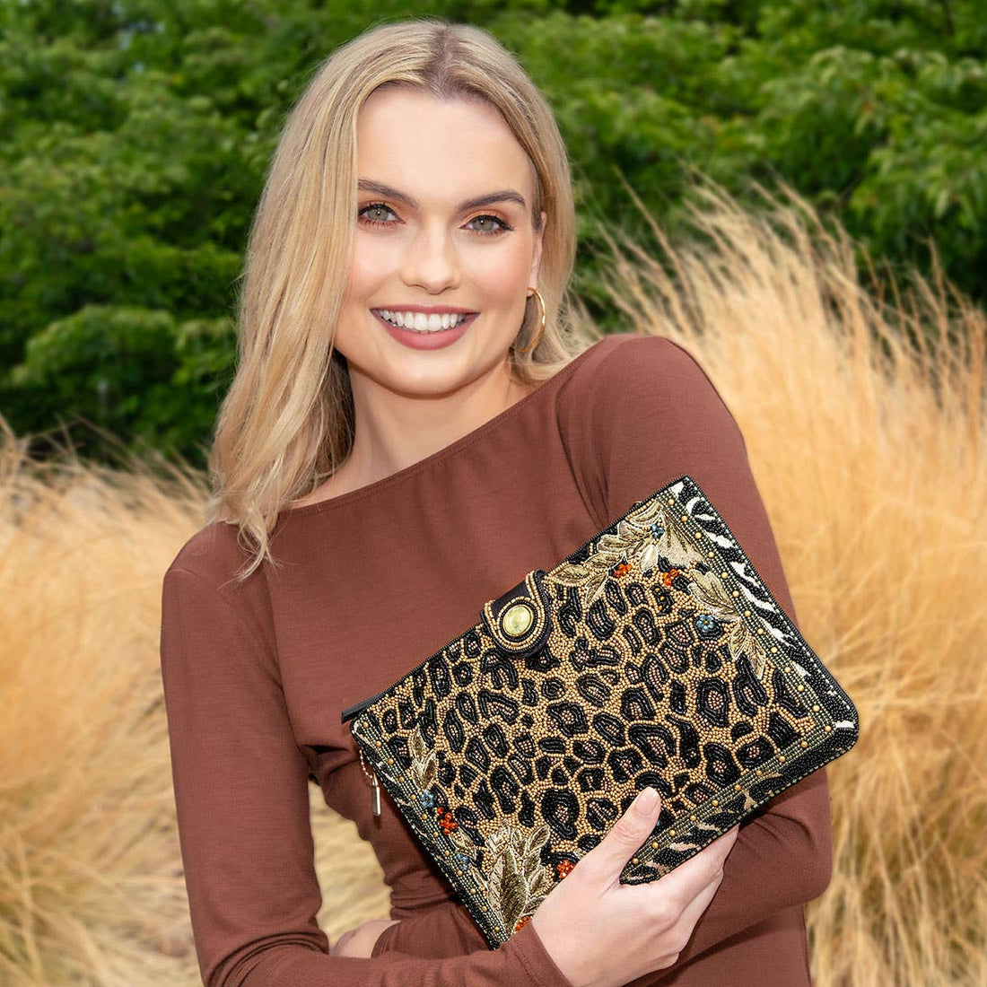 Mary Frances Accessories - Untamed Beaded Animal Print Crossbody Handbag