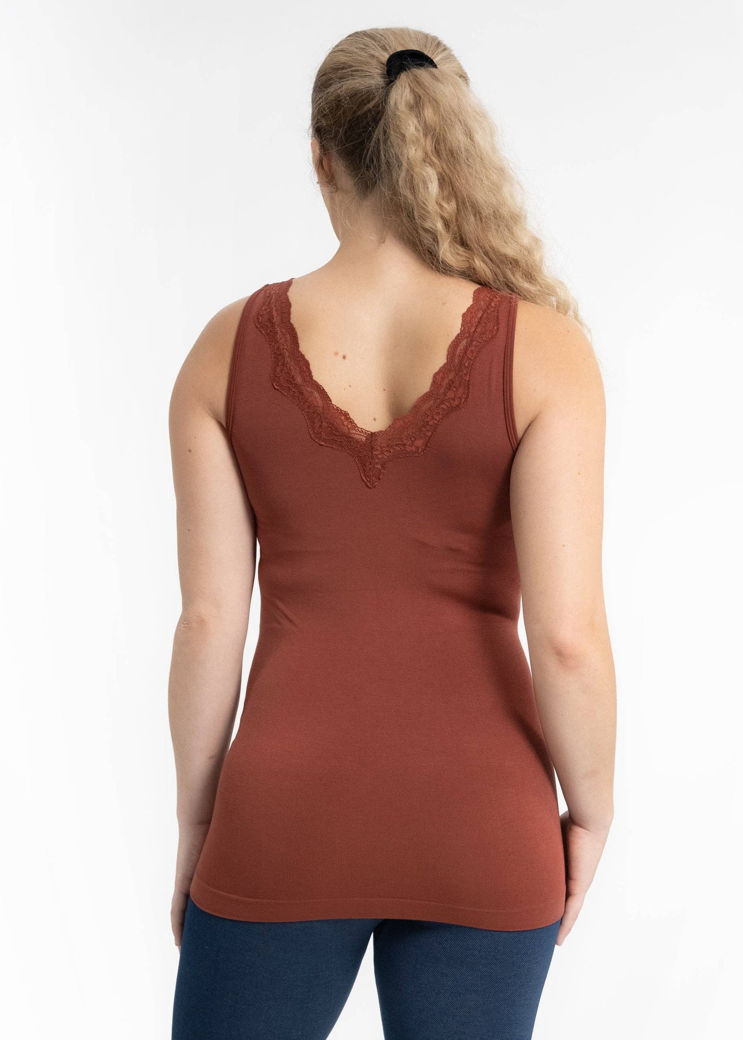 ELIETIAN - Lace Trim V Neck Tank