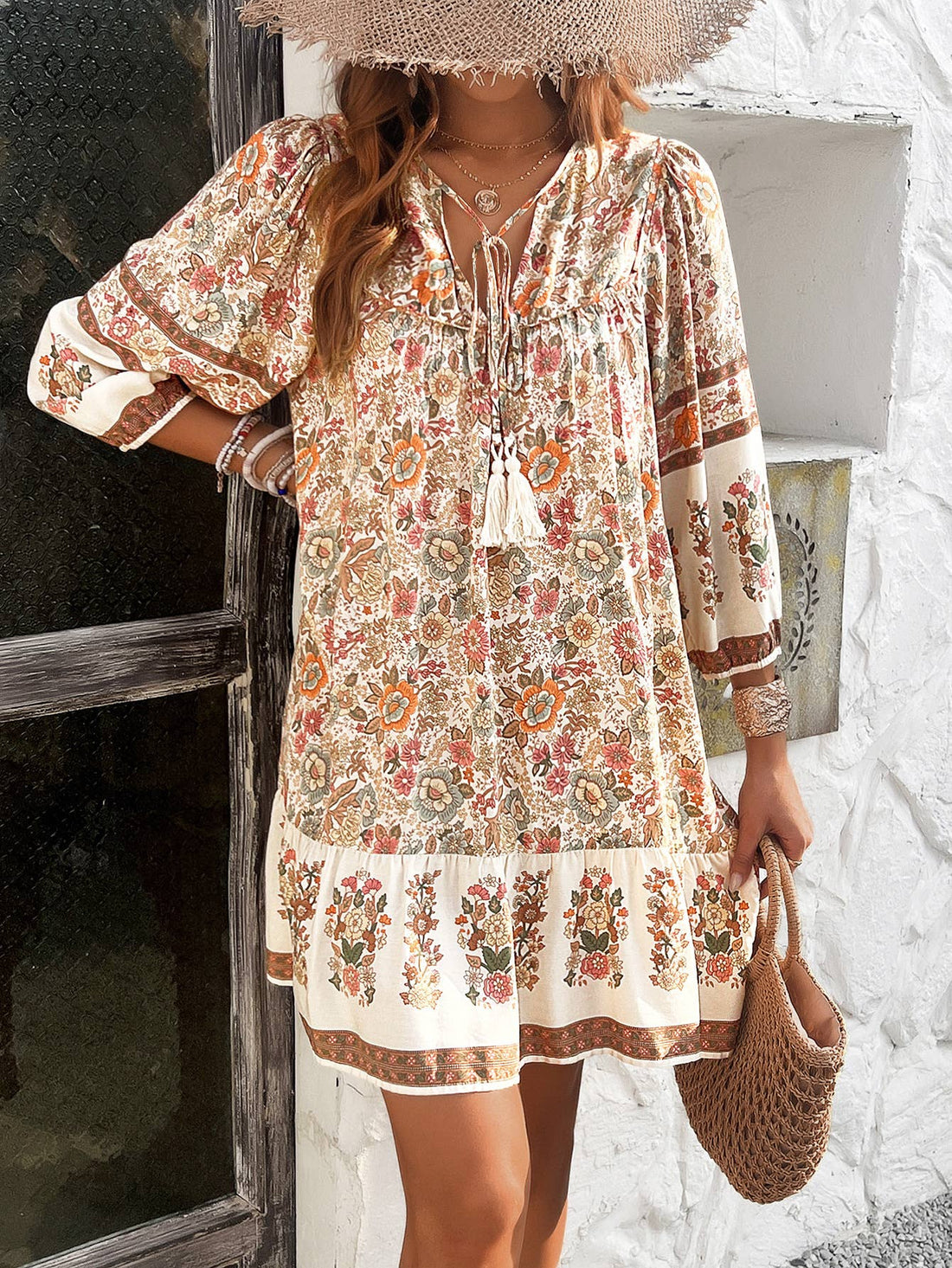 Hope & Sunshine - Bohemian Print V-Neck Dress