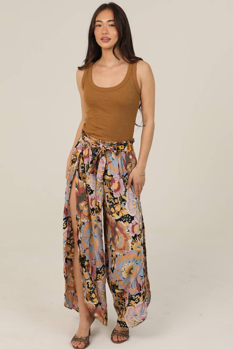 ANGIE - B3780-A967 FLORAL PRINT WRAP PANTS