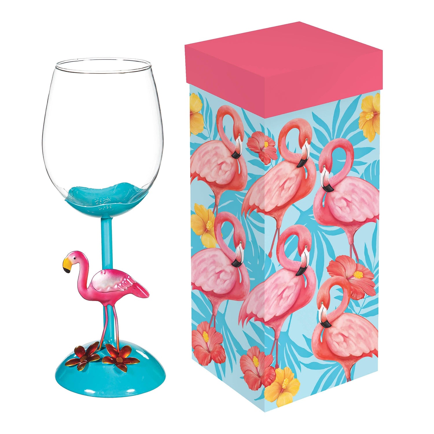Evergreen Enterprises - Flamingo Coastal Wine Glass, 17oz, Gift Box