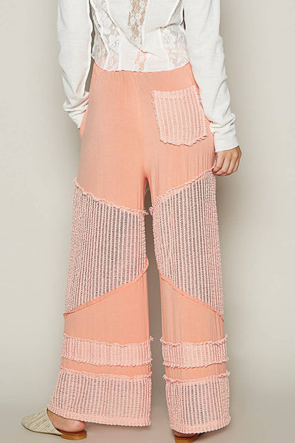 Pol Clothing - Contrast see through elastic waist knit culottes pants