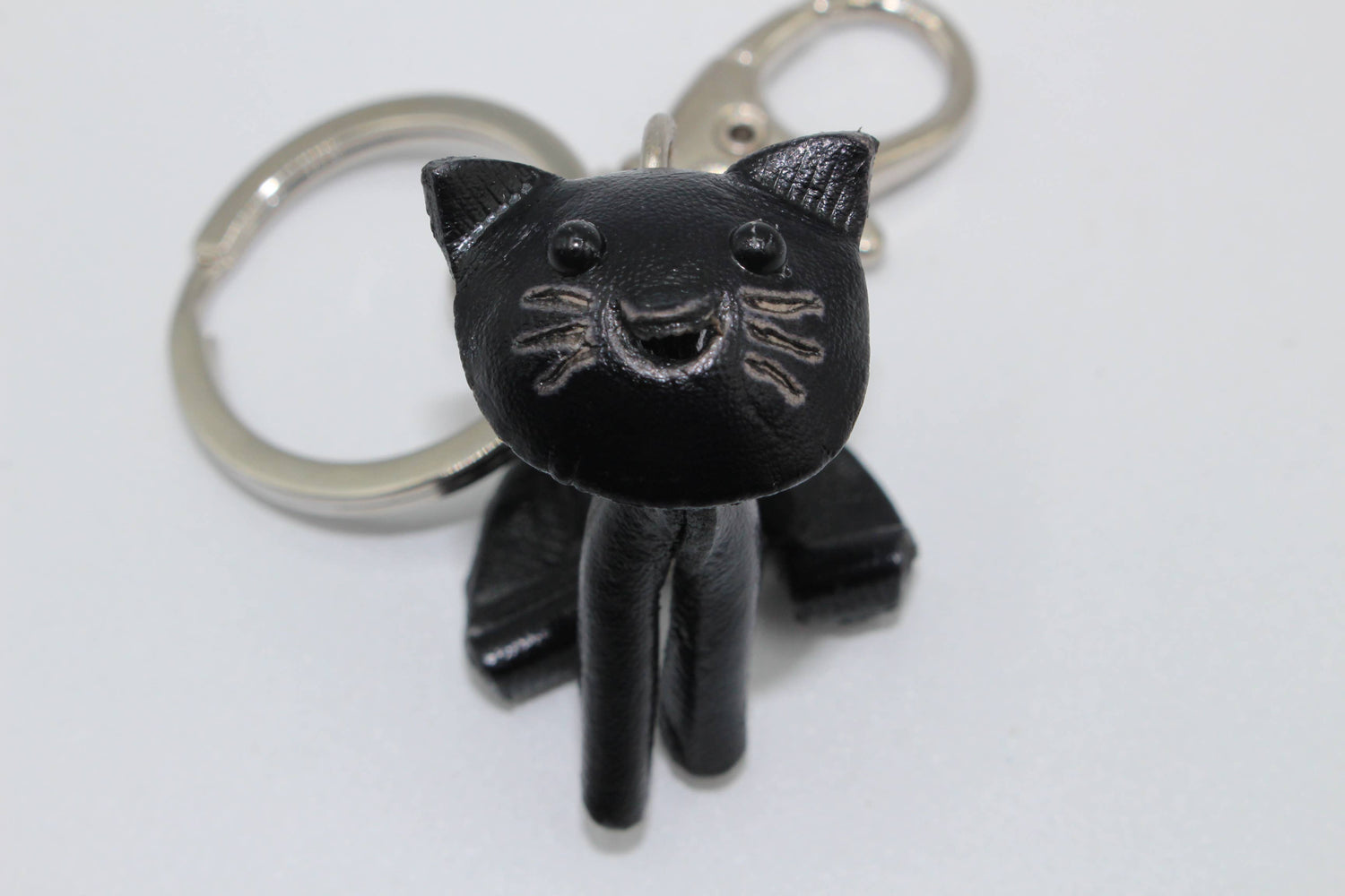  Handmade leather black baby cat kitten key chain purse charm