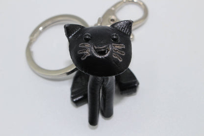  Handmade leather black baby cat kitten key chain purse charm