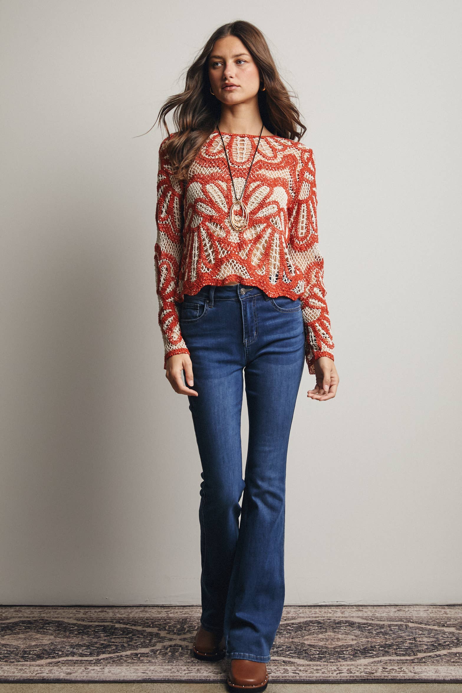 Forte - Crochet Floral Pattern Sweater