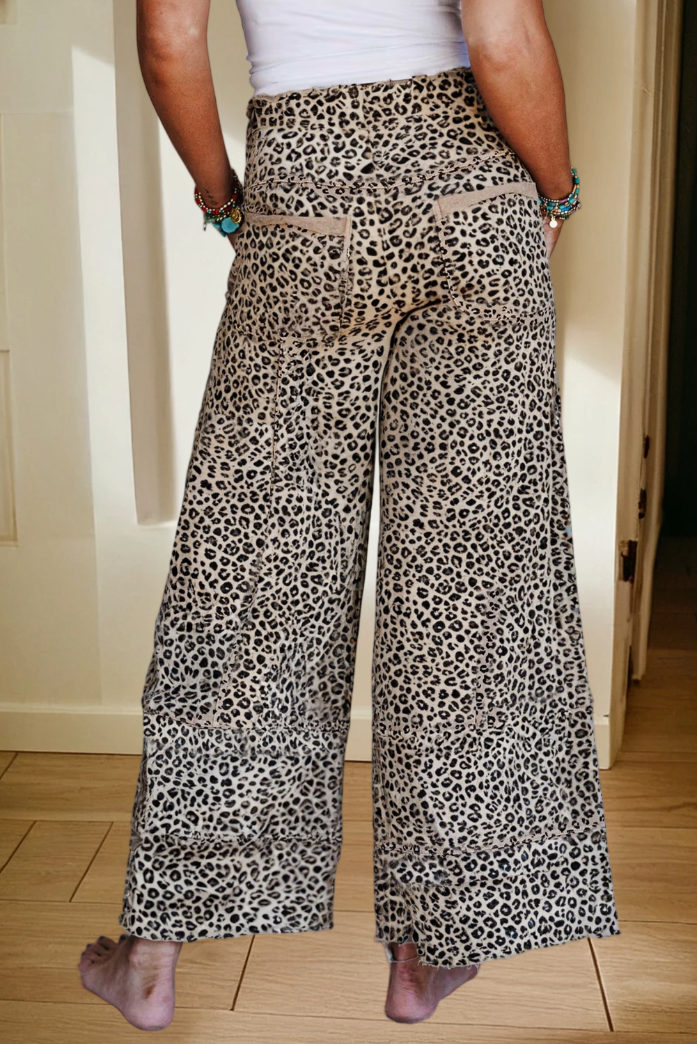 66DISCO - Animal Print Wide Leg Terry Knit Pants (S-XL)