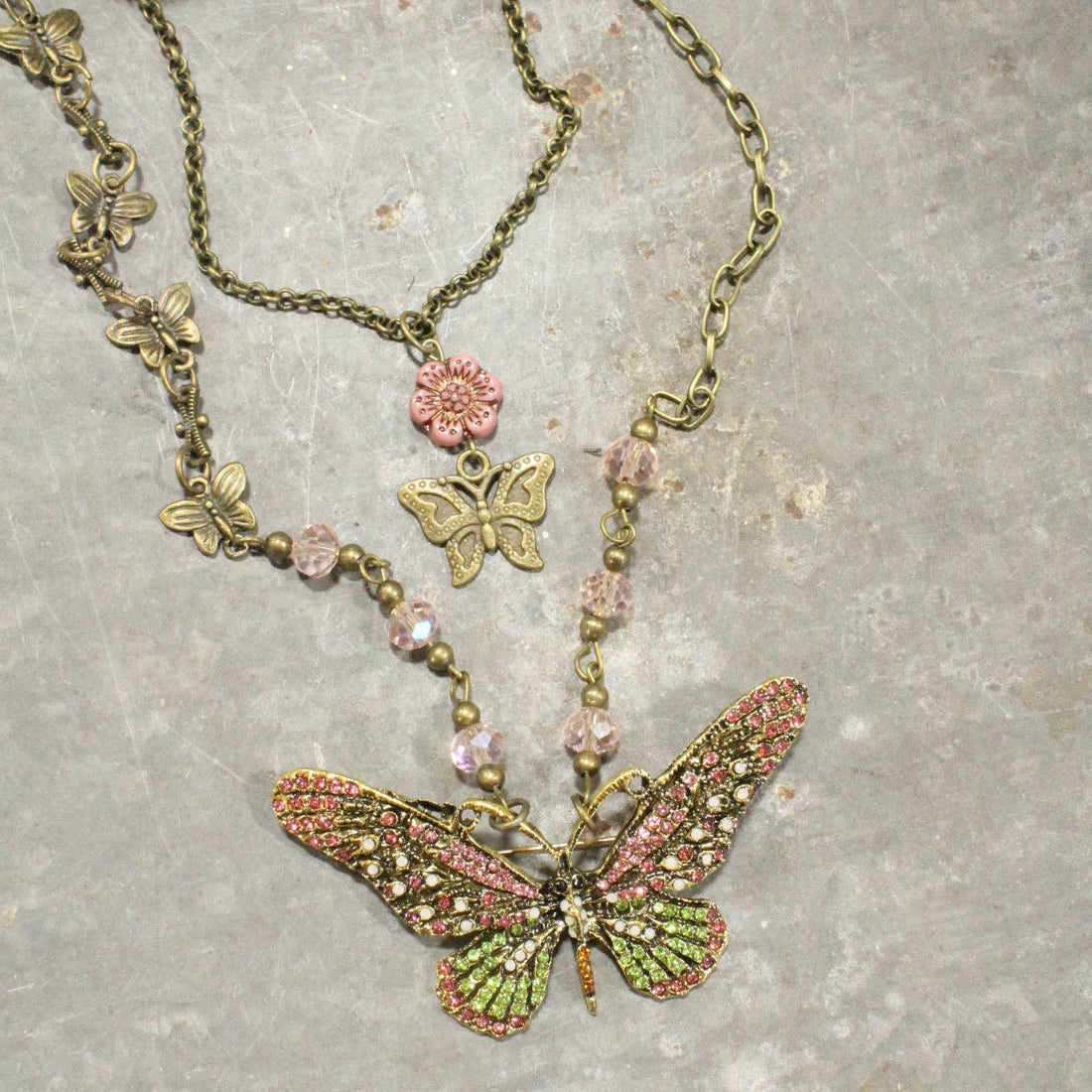The Primitive Peddler, Inc. - Fly High Butterfly Bling Blushing Layered Necklace