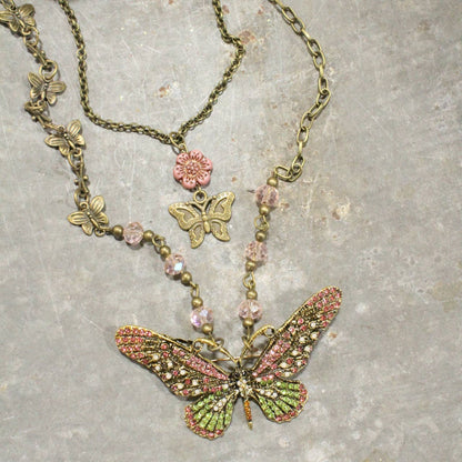 The Primitive Peddler, Inc. - Fly High Butterfly Bling Blushing Layered Necklace