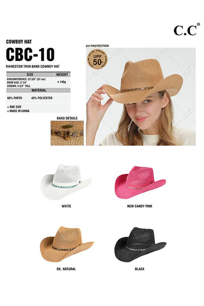 Hana - C.C Rhinestone Trim Band Cowboy Hat