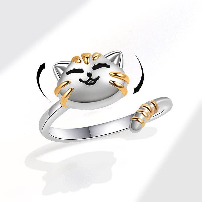 Perimade &amp; Co. LLC - Dainty Cat Anxiety Fidget Spinner Band Ring in Solid Copper
