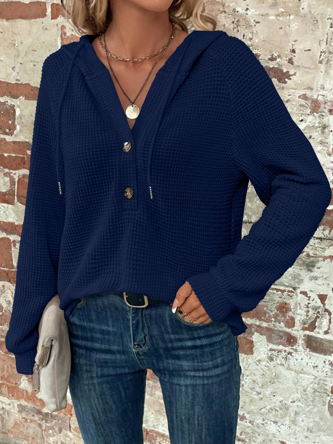 Hope &amp; Sunshine - Button-Front Hooded Sweatshirt