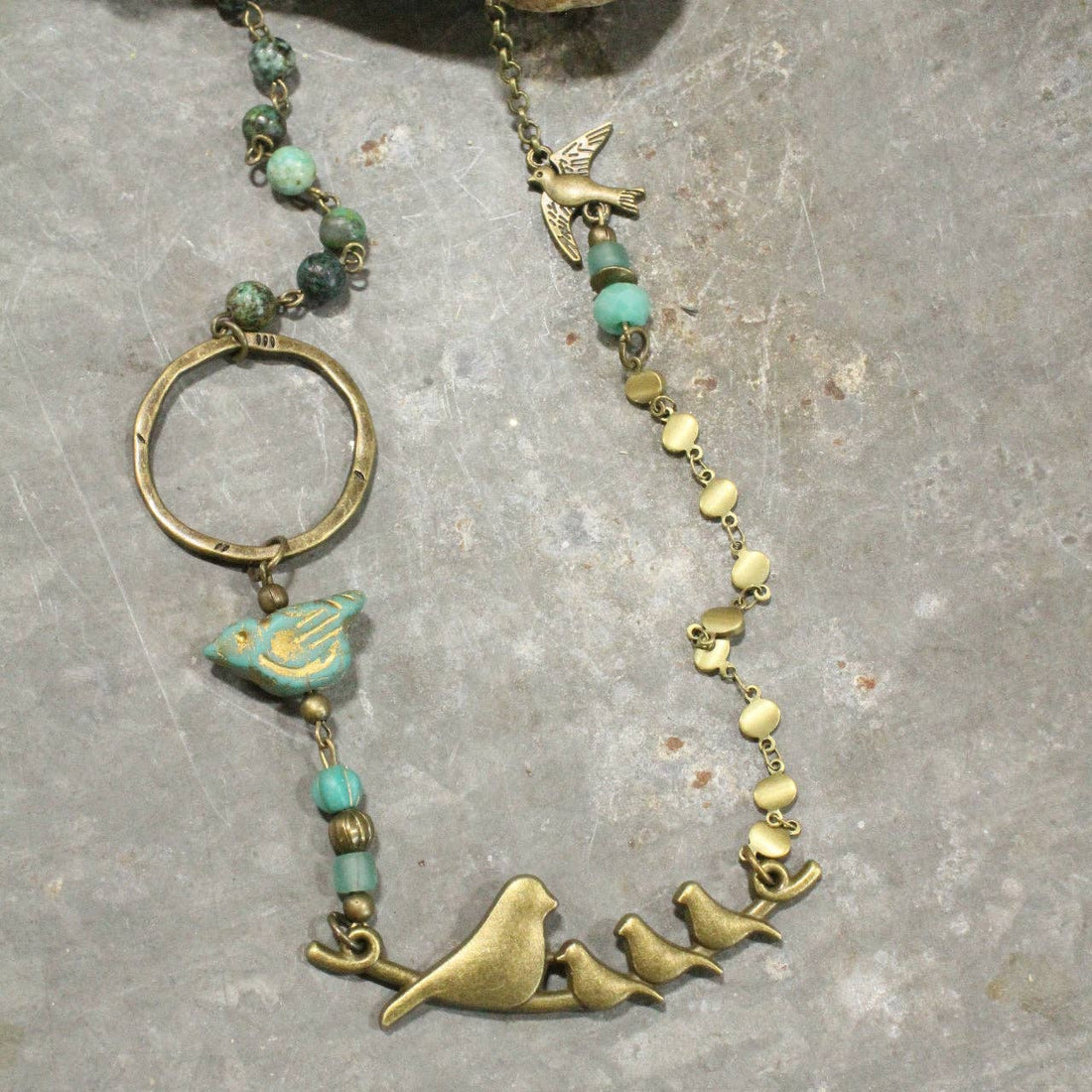 The Primitive Peddler, Inc. - Flocked Together Jade Czech Necklace
