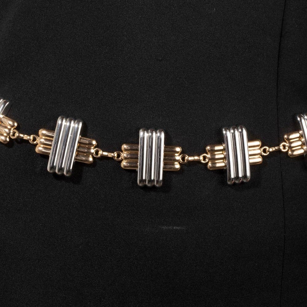 Collections by Fame Accessories - Two Tone Layered Bars Chain Belt