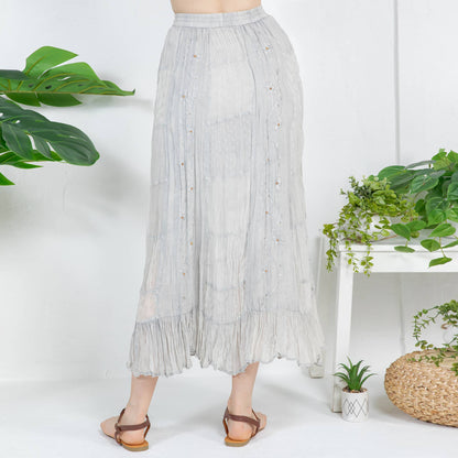 Young Threads - Women Patchwork Embroidered Maxi Skirt With Side Pockets