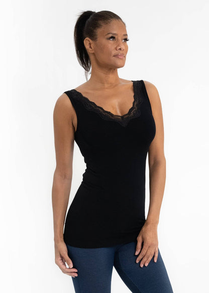 ELIETIAN - Lace Trim V Neck Tank