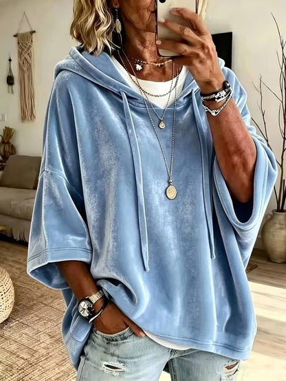Lovesoft - Women’s Oversized V Neck Hooded Sweatshirt 3/4 Sleeve Pullover