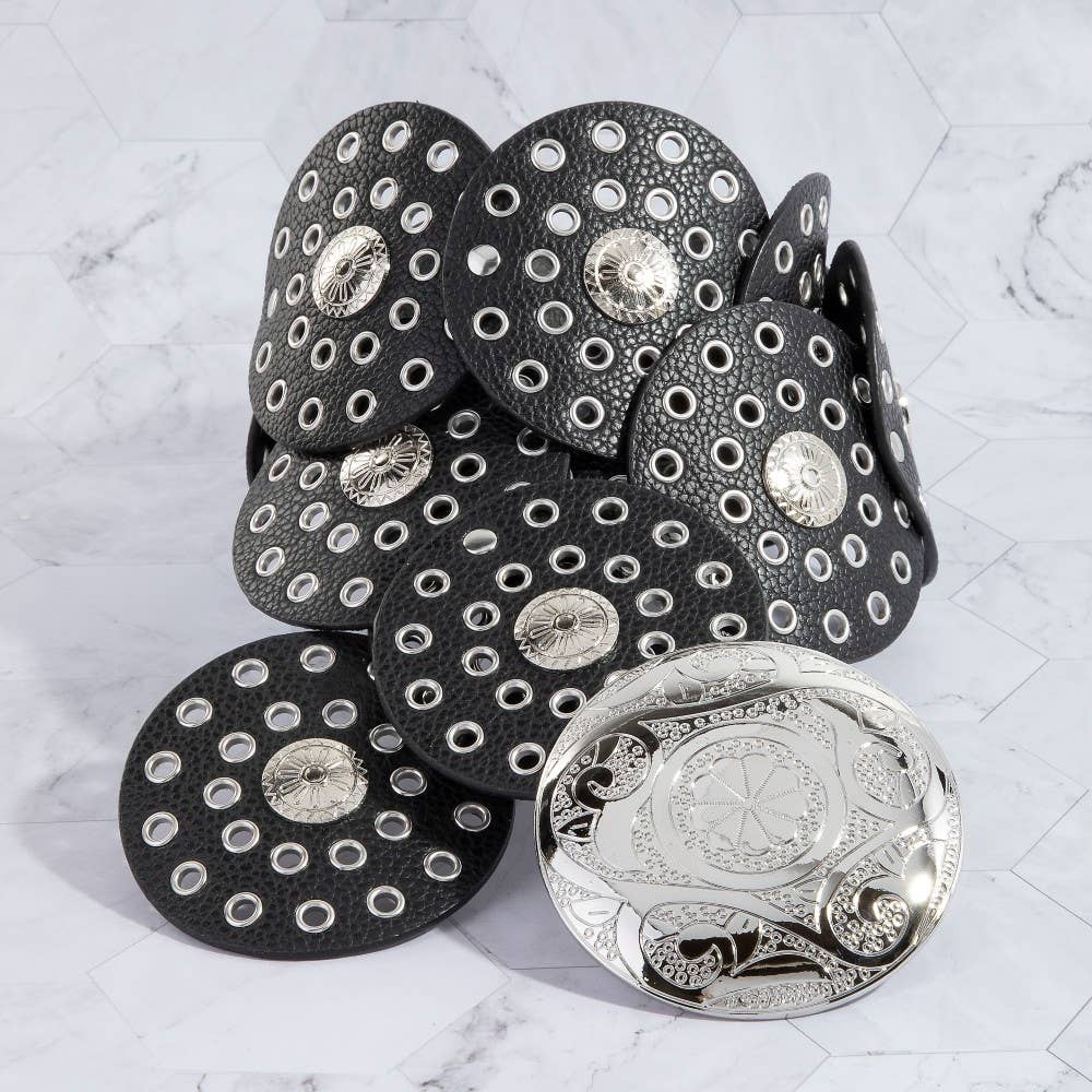 Collections by Fame Accessories - Vegan Leather Grommet Disc Chain Belt