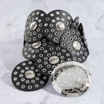 Collections by Fame Accessories - Vegan Leather Grommet Disc Chain Belt
