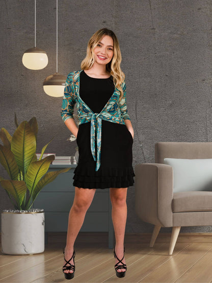 Fashque Designs - 3/4 SLEEVES TIE FRONT BOLERO - T2652