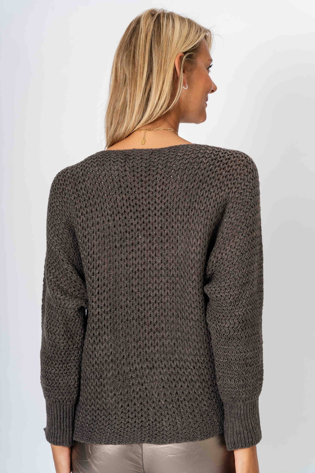 Look Mode Usa OUTLET - Open Knit sweater with Silver Foil
