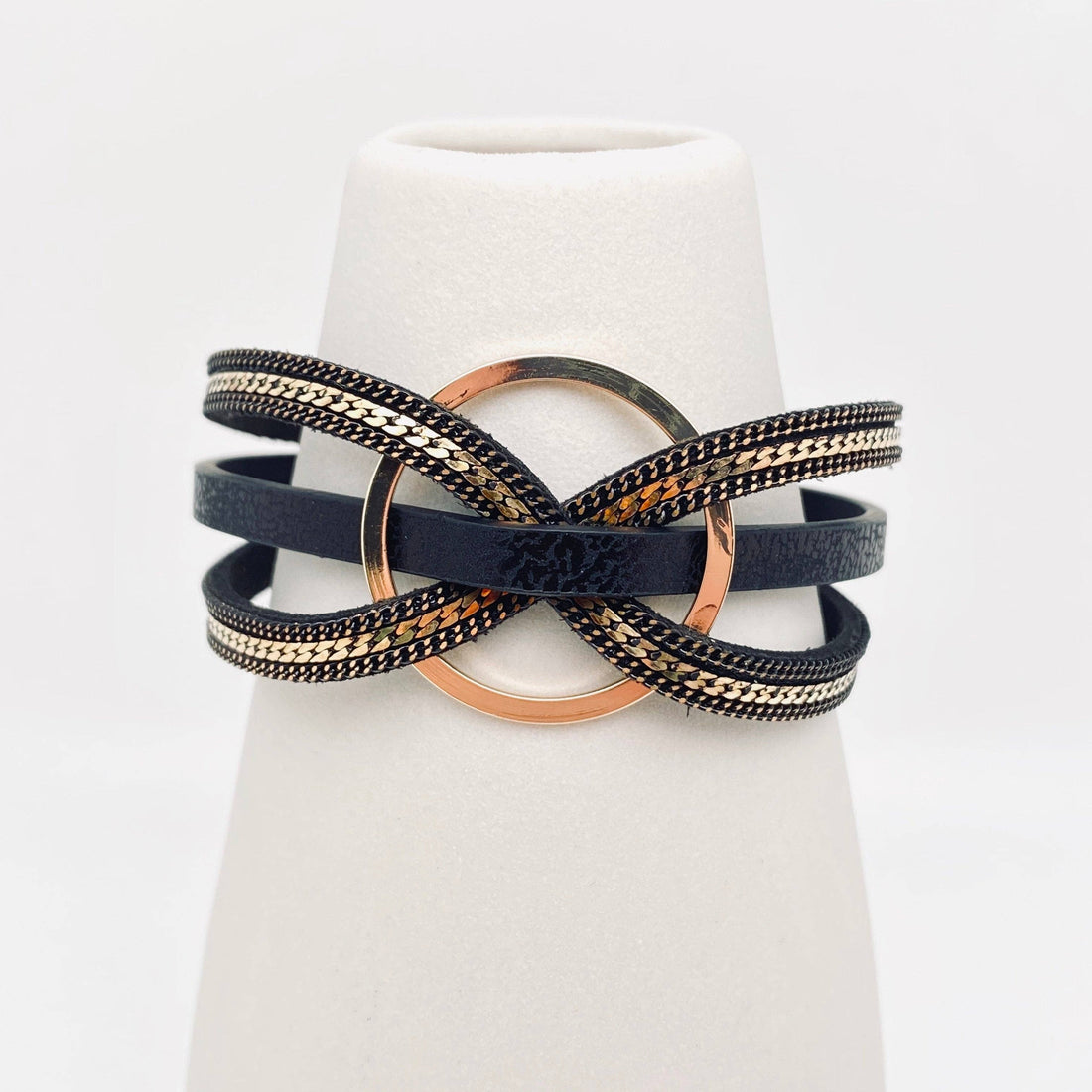 Mio Queena - Multi-Layer Geometric Ring Charm Leather Bracelet