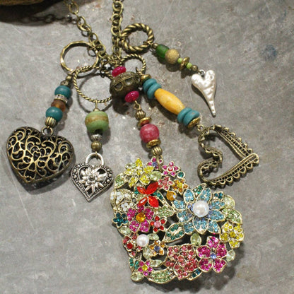  Whimsical Fun Mixed Metal Heart Charmers Necklace