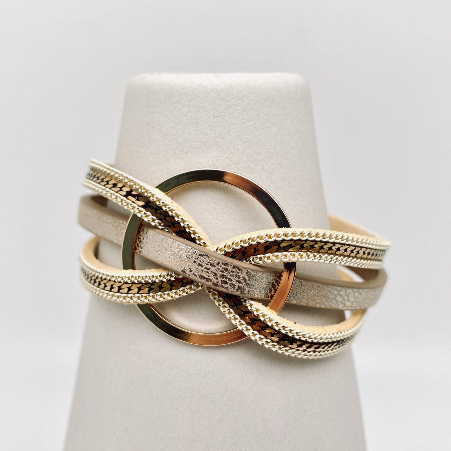 Mio Queena - Multi-Layer Geometric Ring Charm Leather Bracelet