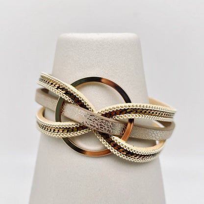 Mio Queena - Multi-Layer Geometric Ring Charm Leather Bracelet