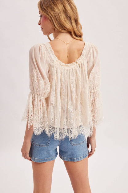 Bluivy - WIDE NECK RUFFLED EYELASH LACE BLOUSE - EASTER DAY