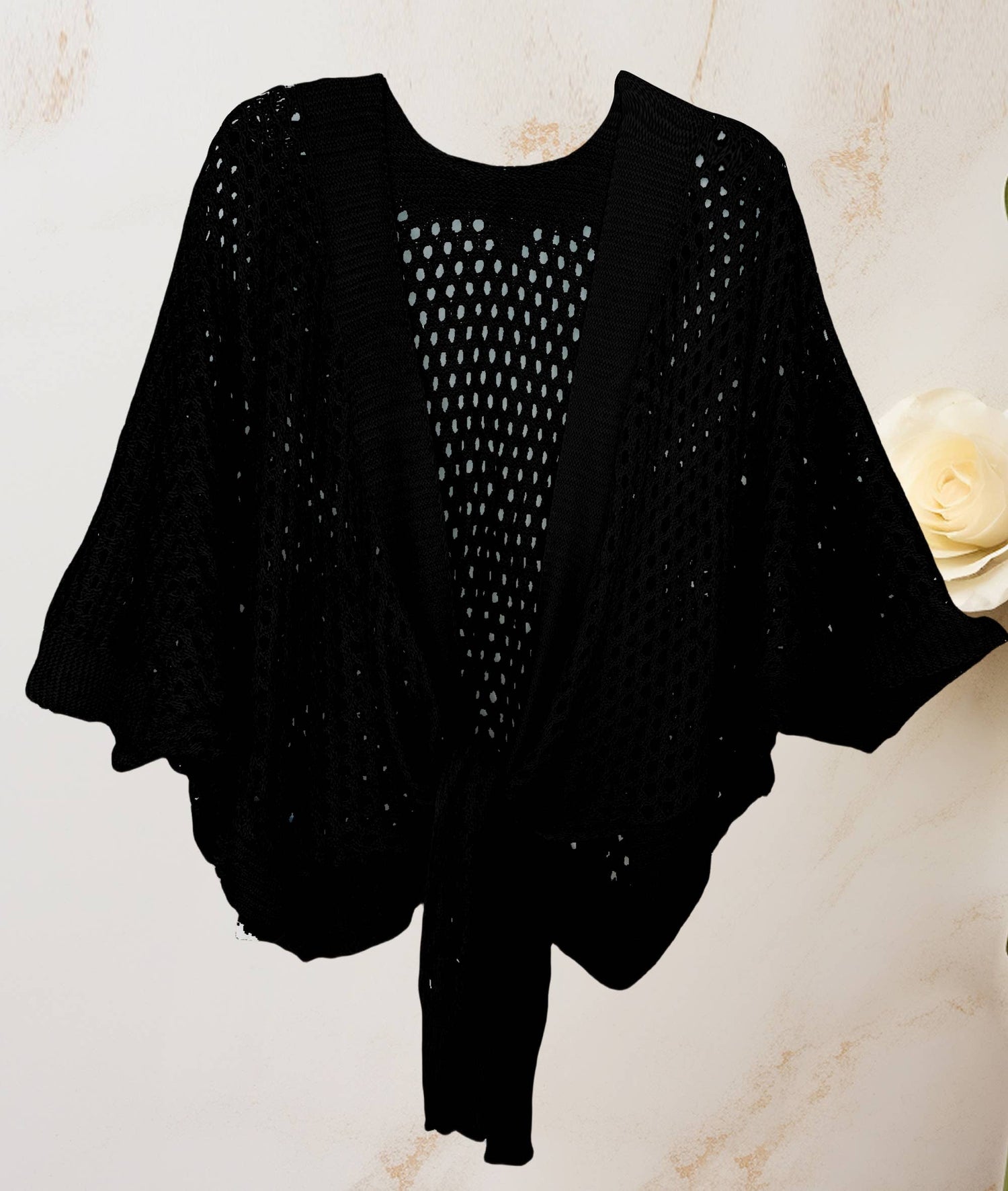 JC Sunny Fashion - Eyelet Open-Knit Metallic Cardigan with Front Tie