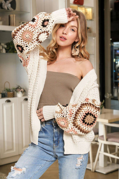 ADORA LA - MULTI COLOR SLEEVE CROCHET CARDIGAN