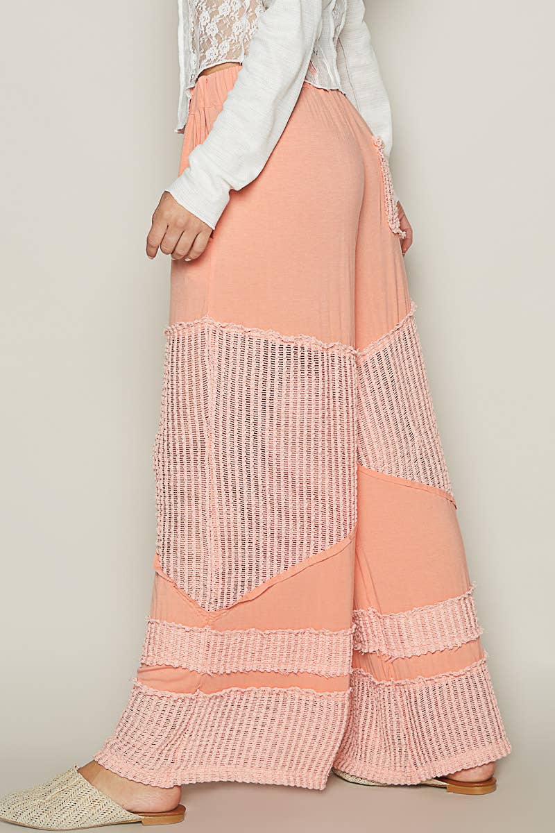 Pol Clothing - Contrast see through elastic waist knit culottes pants