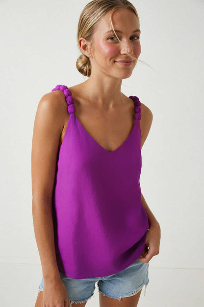 Naked Zebra - Classic V-neck Tank Top With Strap Accent