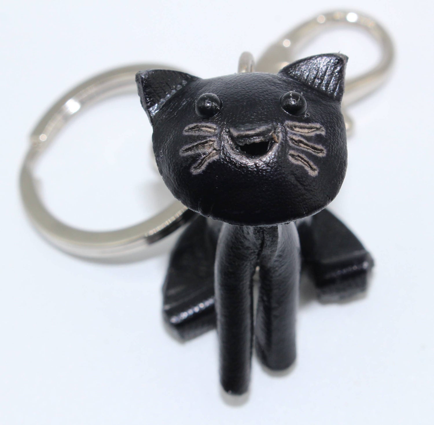  Handmade leather black baby cat kitten key chain purse charm