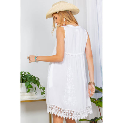 Young Threads - 70s Janis Joplin Babydoll Dress Sleeveless, V-Neck With Lace