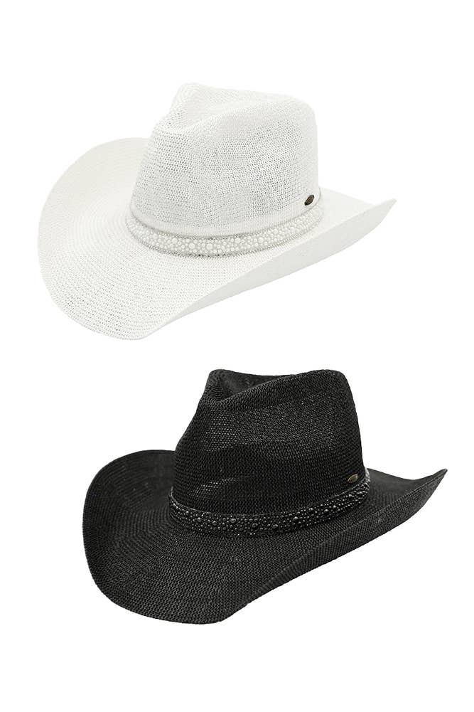 Hana - C.C Black Pearl Rhinestone Trim Cowboy Hat