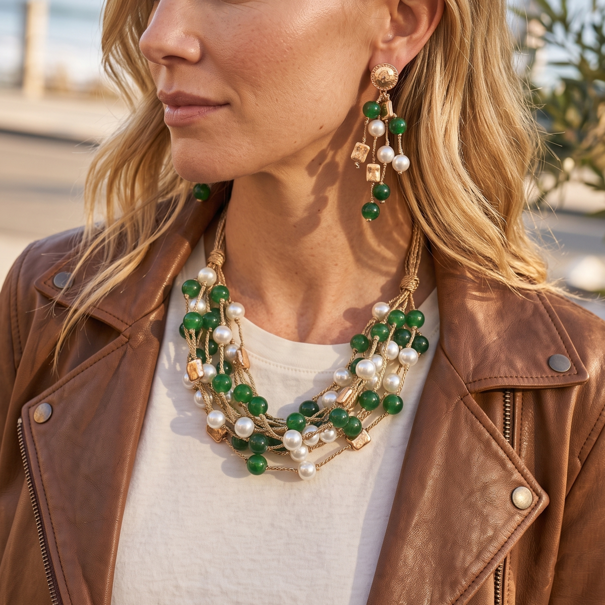 Bijoux Envie Statement Jewelry - Chunky Coastal Bead Pearl Necklace | Fall Statement Jewelry