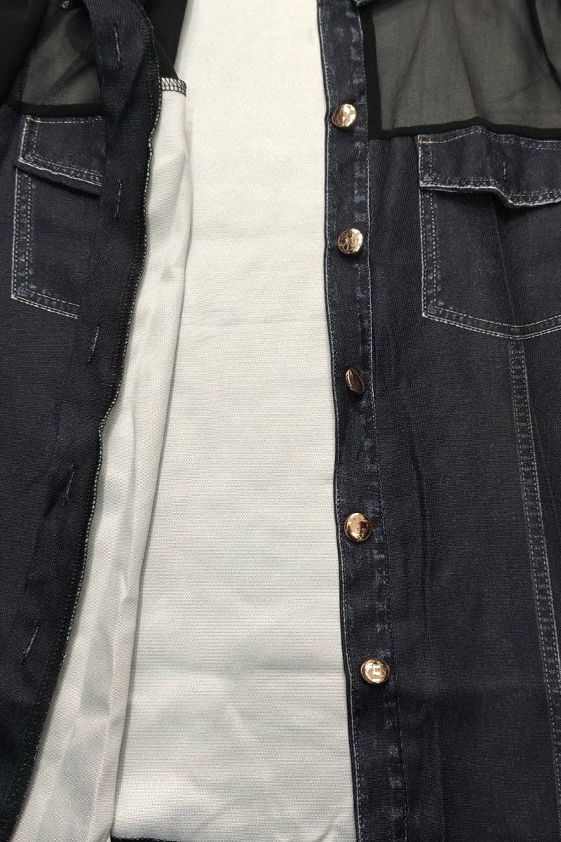 Mccolin - Sheer Sleeve Button-Front Shirt