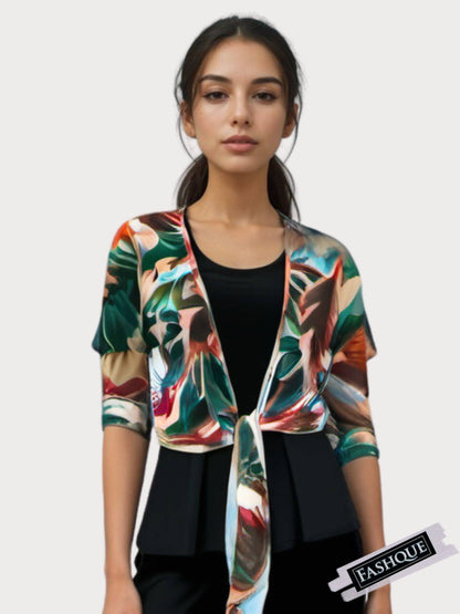 Fashque Designs - 3/4 SLEEVES TIE FRONT BOLERO - T2652