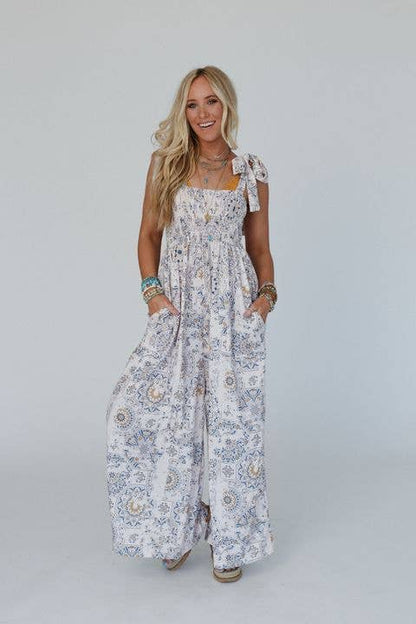 Three Bird Nest - Whimsical Bloom Wide Leg Jumpsuit - Ivory