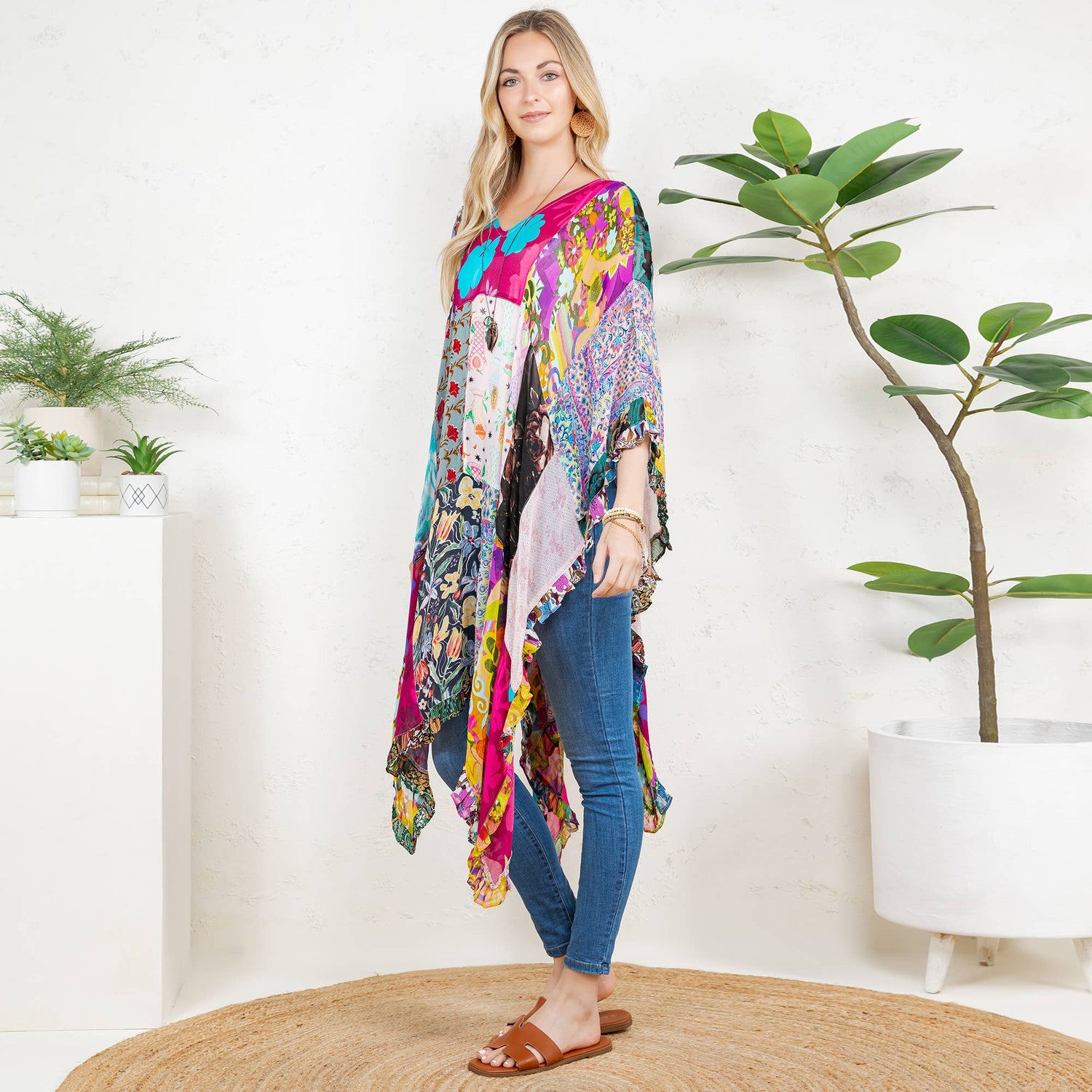  Natural Bohemian: Embroidered Color block Shrug