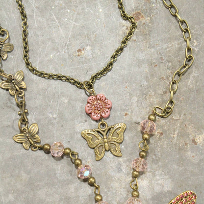 The Primitive Peddler, Inc. - Fly High Butterfly Bling Blushing Layered Necklace