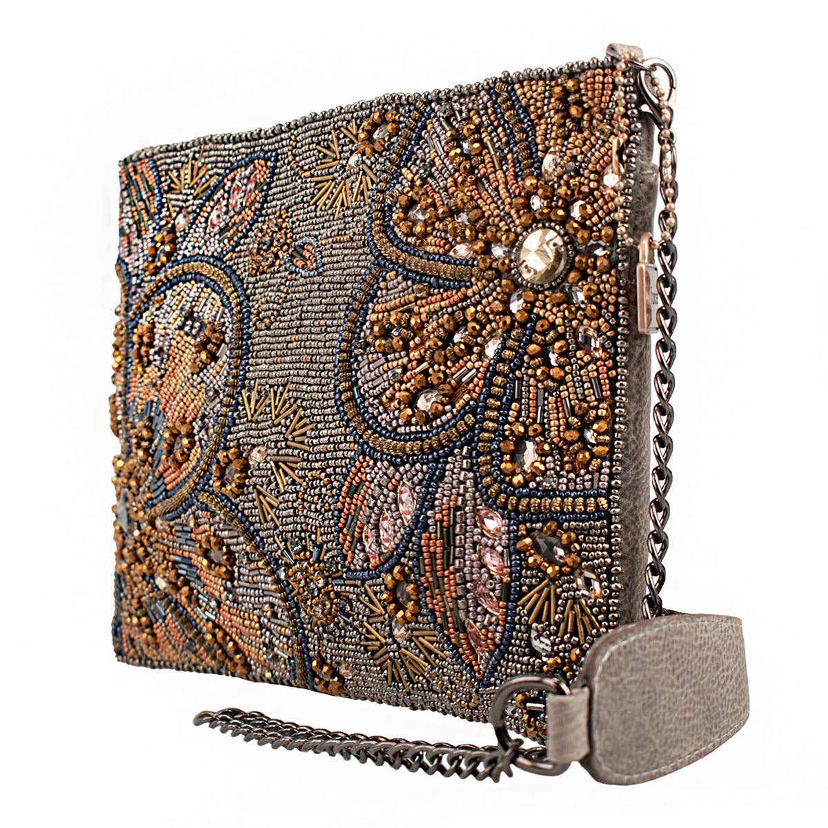 Mary Frances Accessories - Bling It On Pewter And Gold Large Floral Beaded Crossbody