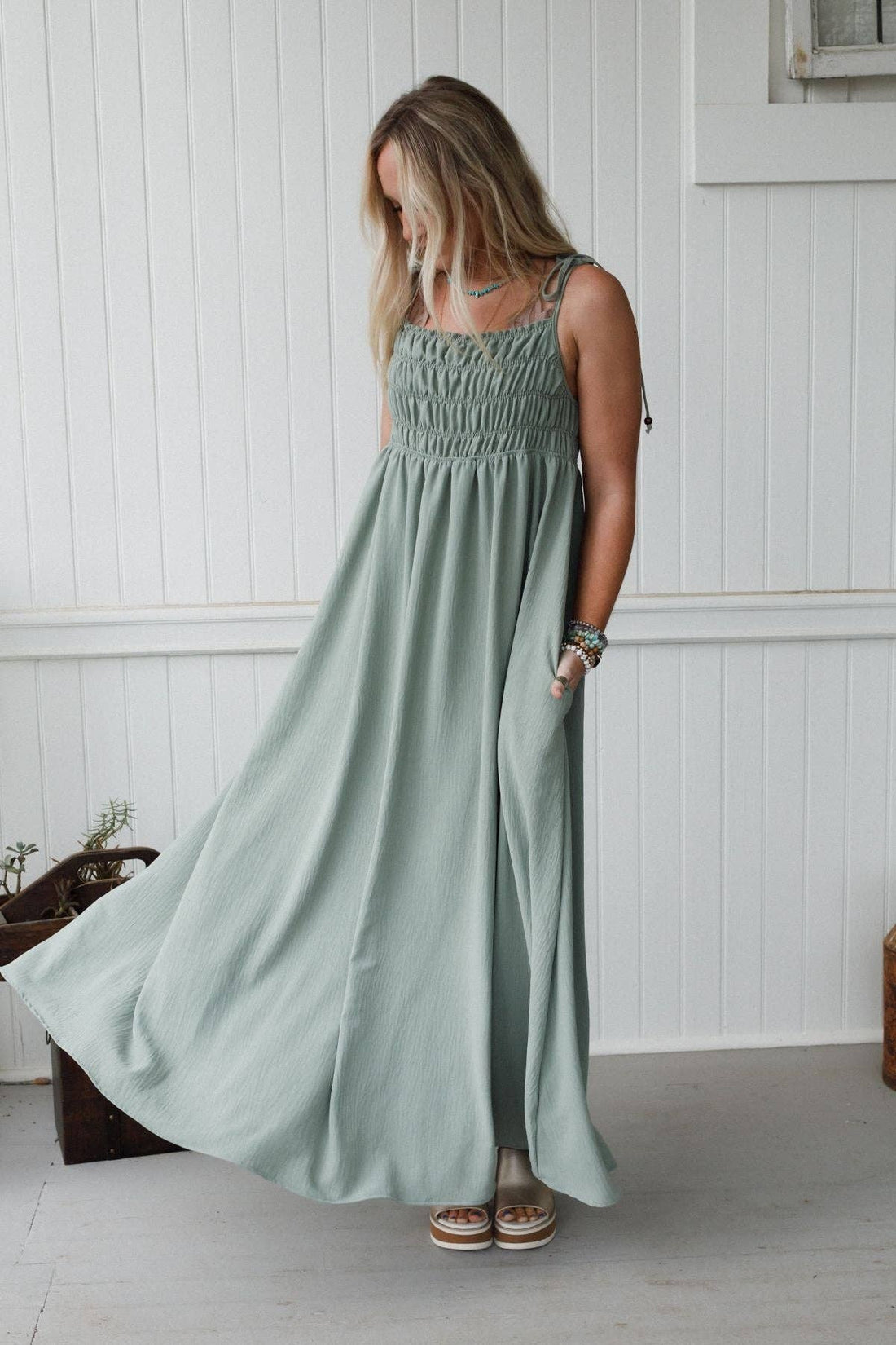 Three Bird Nest - Bohemian Grace Maxi Dress - Sage