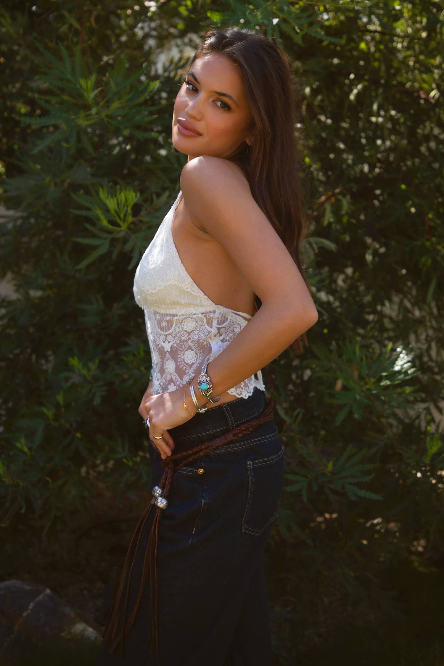 TICTOC - LEYLI Dainty Floral Lace Halter Cami Top Low Open Back