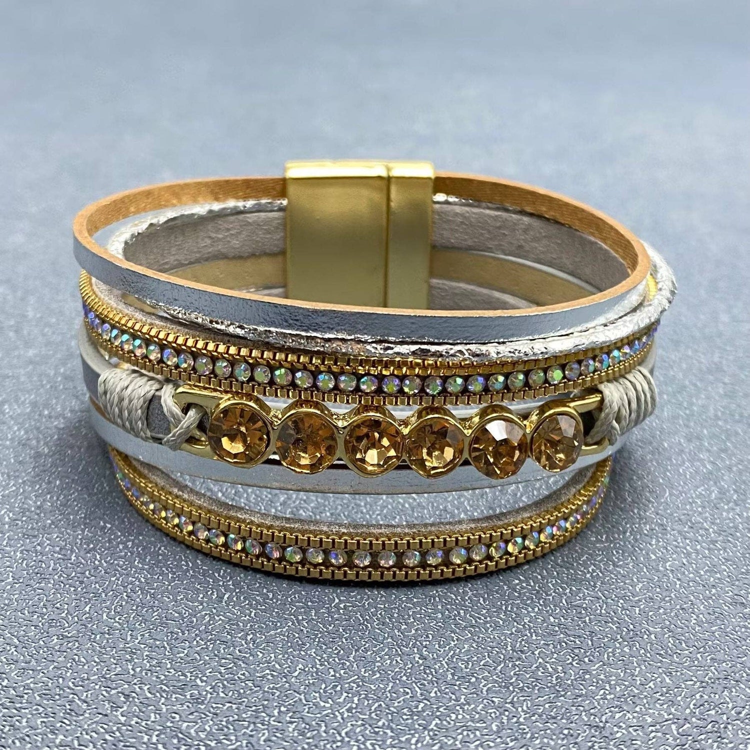 Mio Queena - Sparkling Rhinestones Multi-layer Leather Bracelet